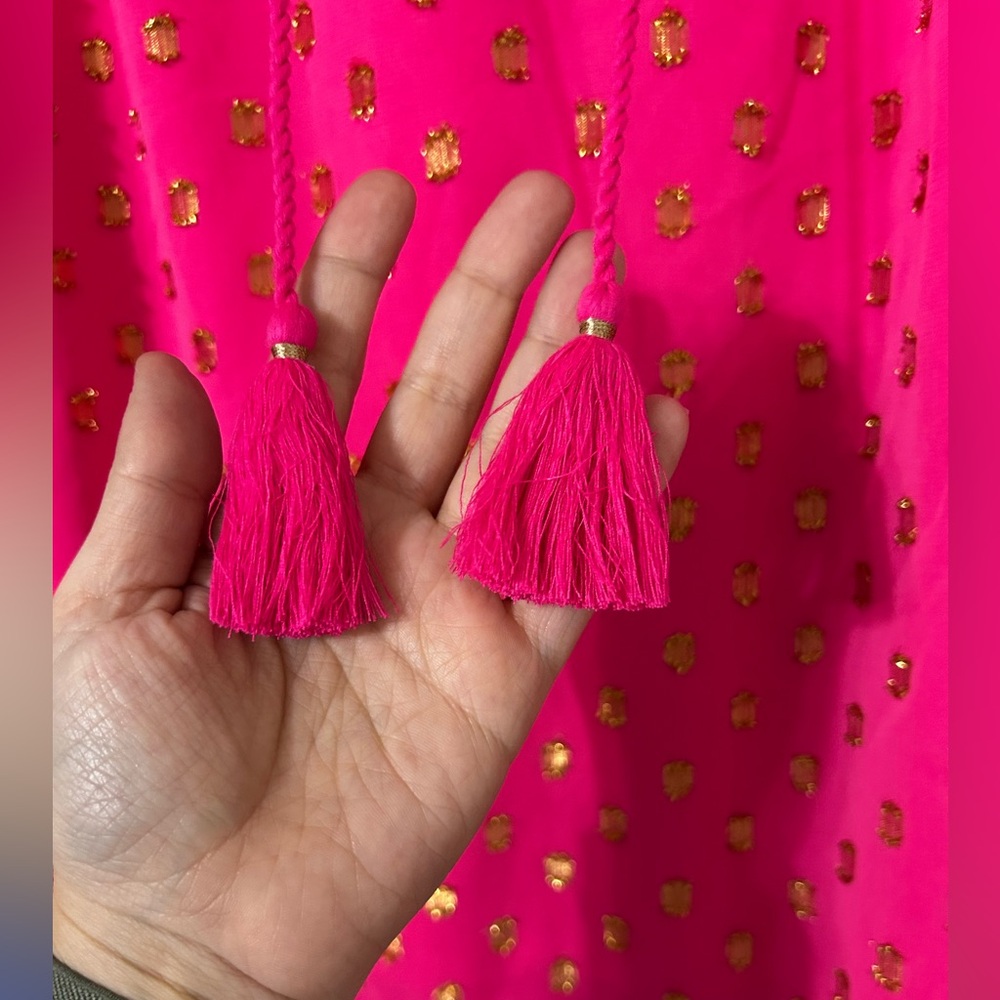 Hot Pink and Gold Polka Dot Crown & Ivy Top Size L - Picture 4 of 7